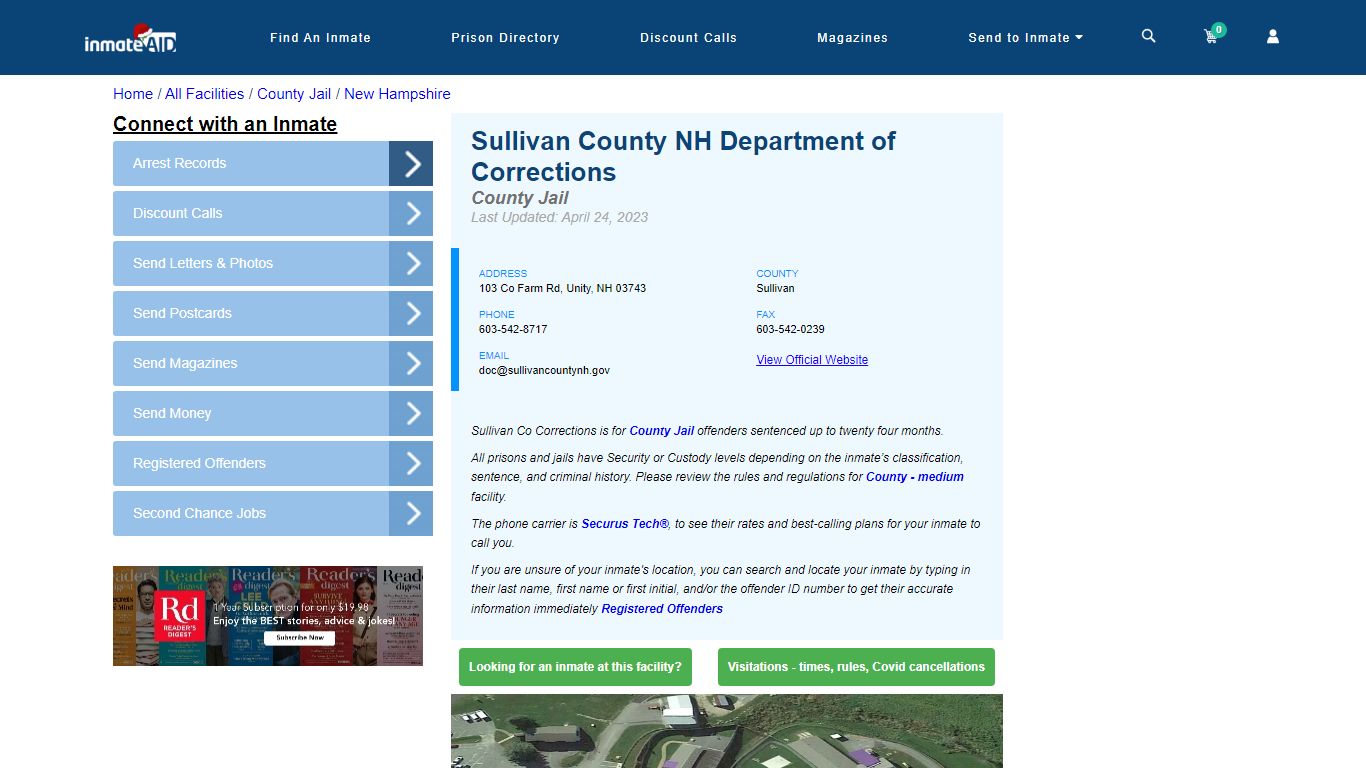 Sullivan County NH Department of Corrections - Inmate Locator - Unity, NH