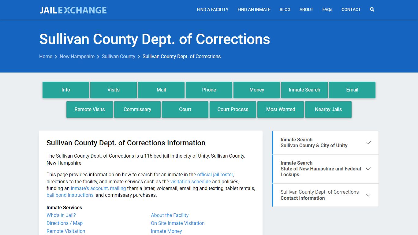 Sullivan County Dept. of Corrections, NH Inmate Search, Information
